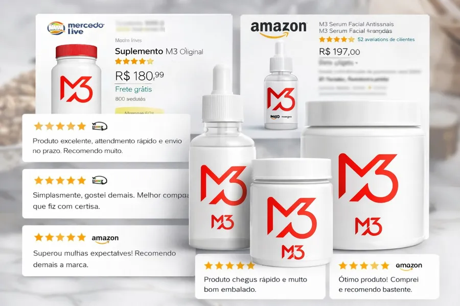 Avaliações 5 estrelas de marcas M3 em marketplaces