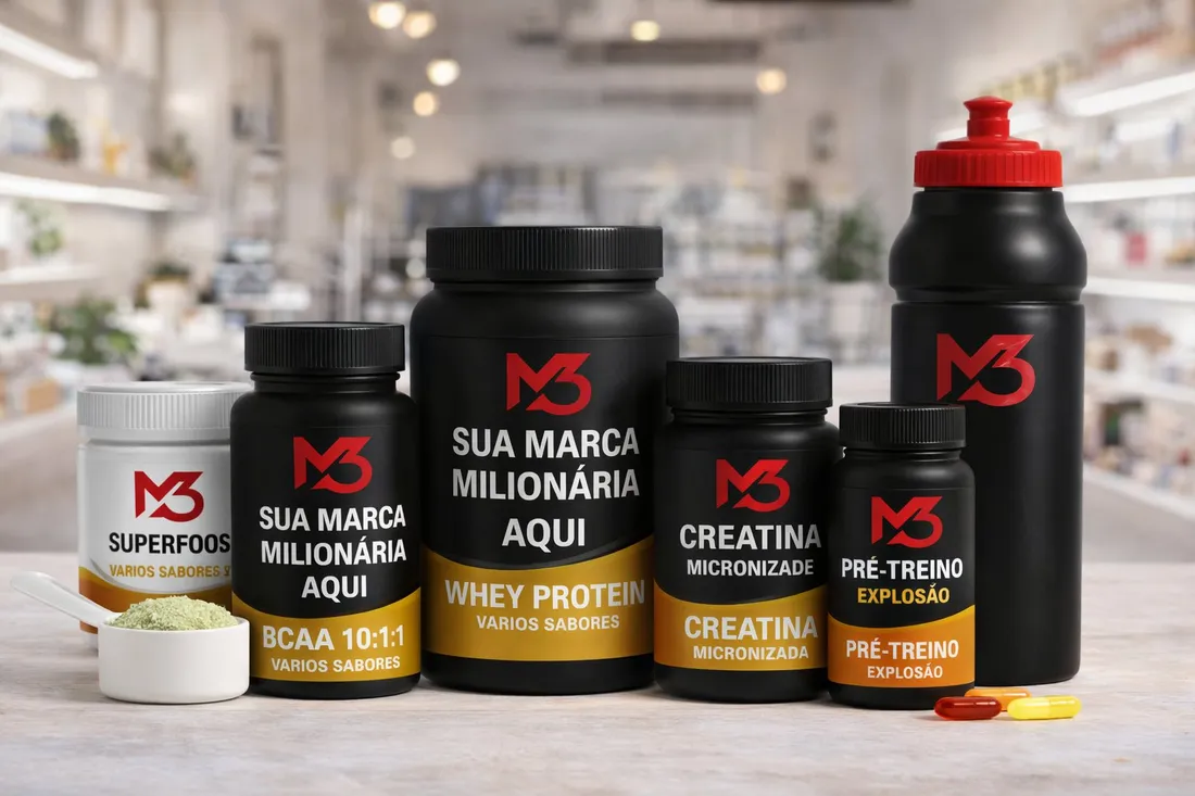 Linha de suplementos esportivos para academia e atletas