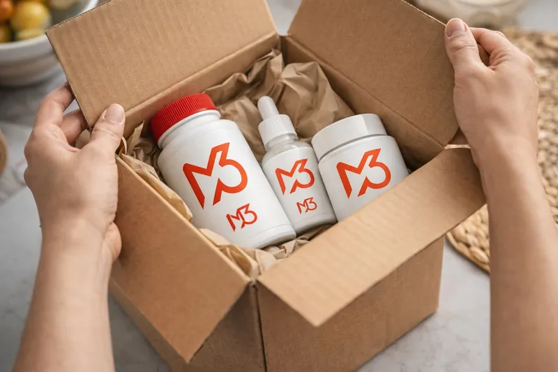 Unboxing de produtos M3 com embalagem premium